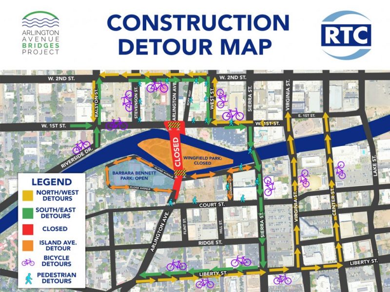Image of detour routes during the Arlington Ave./First St. intersection closure