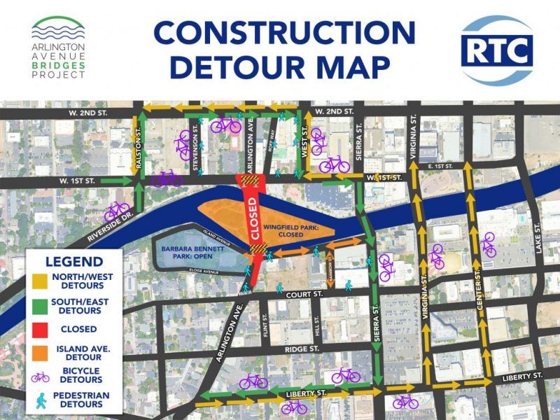 Image of detour routes during the Arlington Ave./First St. intersection closure
