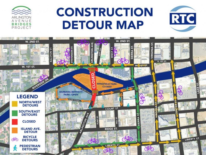 Image of detour routes during the Arlington Ave./First St. intersection closure