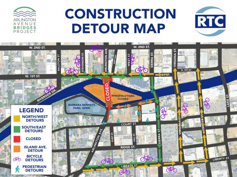 Image of detour routes during the Arlington Ave./First St. intersection closure